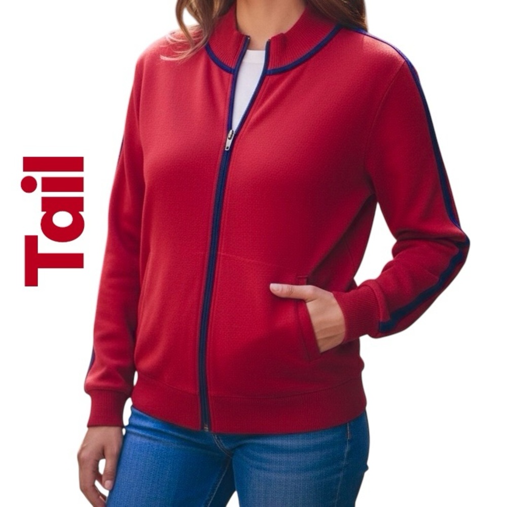 Tail Activewear Jacket Red Tight Knitted Full Zip Pockets Cardigan Sweater Sz M